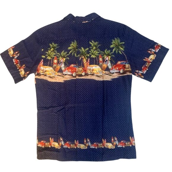 PALMWAVE HAWAIIAN BUTTON FRONT SHIRT-VINTAGE CARS, SURF BOARDS, PALM TREES L? - Picture 5 of 10